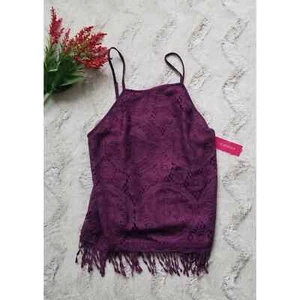 Xhiliration Plum Solid Purple Tassel Hem Sleeveless Tank Top NWT Size S - Picture 1 of 10
