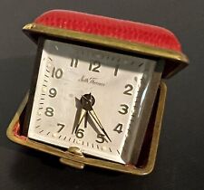 RARE VTG Seth Thomas Folding Travel WindUp Luminous Alarm Clock Red Leather Case
