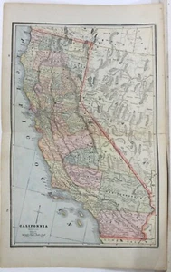 1886 2pg Color Atlas Map of California with Nevada & Oregon on Backs - Picture 1 of 5