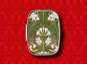 JUGENDSTIL JONQUIL BLUMEN FLORAL VINTAGE MUCHA STASH METALL PILLENDOSE ETUI - Bild 1 von 2