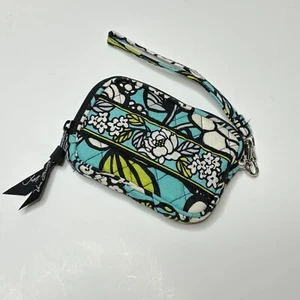 Vera Bradley Island Blooms Top Zip Small Wristlet Pouch Card Holder Blue Green - Picture 1 of 7
