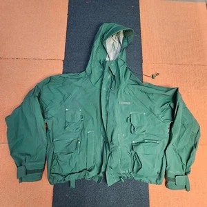 Cabelas Mens Green polyvinyl Waterproof Vented Rain jacket XXL Full Zip V2c - Picture 1 of 16