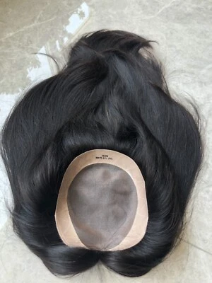 18" Mono Lace Human Remy Hair Topper Tape On PU Edge Breathable  Human Hairpiece - Image 1 of 4
