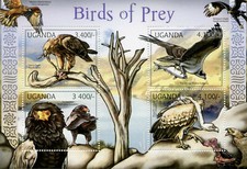 Uganda Birds of Prey on Stamps 2012 MNH Eagles Ospreys Vultures Bateleur 4v M/S