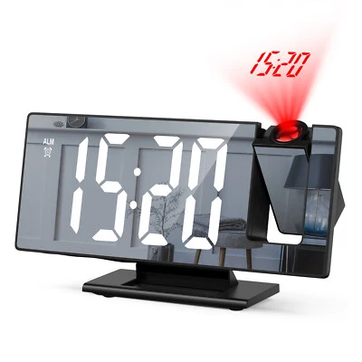 LED Alarm Wecker mit Projektion Digital Spiegel USB Alarmwecker Tischuhr Snooze - Bild 1 von 4