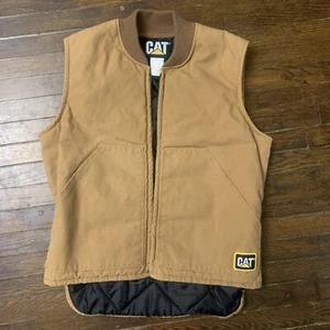 Vintage Cat Caterpillar Quilted Tan Brown Work Vest Men’s Size Small Made In USA - Picture 1 of 10