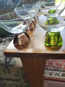 RARE VTG FOSTORIA WIDE GREEN & Brown STEM 4 Ounce Champagne Glasses Set Of 8 - Picture 1 of 5