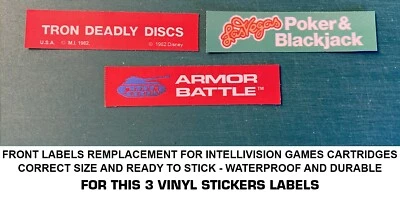 INTELLIVISION 3 FRONT LABELS GAMES CARTRIDGES DECAL STICKER REMPLACEMENT-DURABLE - Image 1 of 4