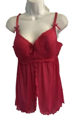 Torrid Babydoll Lingerie 2X Hot Pink Mesh Lace Underwire Open Front Sexy Teddy - Image 1 of 4