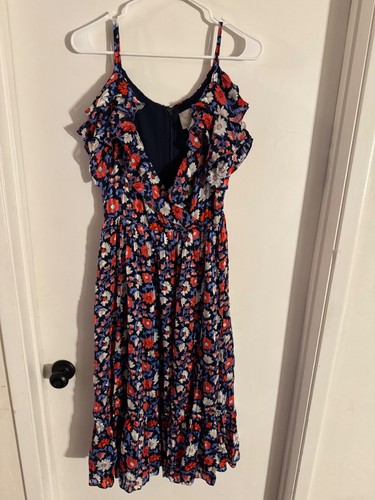 Abito lungo donna "Kate Spade" multicolore floreale arruffato senza maniche scollo a V.Taglia 6
