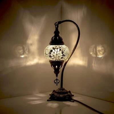 Turkish Moroccan Handmade Tiffany Mosaic Table Bedside Swan Neck Lamp Light - Image 1 of 4
