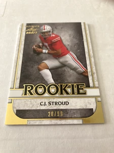C.J. STROUD GOLD 2022 LEAF ULTIMATE DRAFT FOOTBALL ROOKIE RC CARD #2 SN #20/99 - Picture 1 of 2