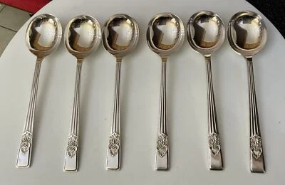 Vintage 6 X MAJESTUOSAS 20 cm Sheffield Plato de Plata Cucharas de Sopa Cubiertos Florales Foto 1 de 4
