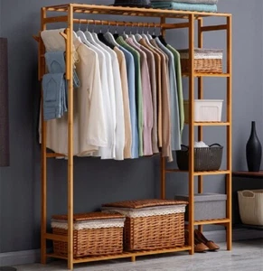 Kleiderschrank Holz Garderobenschrank Standgarderobe 4 Ablagen Schrank Modern DE - Afbeelding 1 van 15