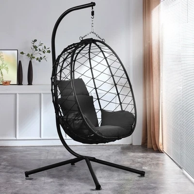 Luxus Hängesessel NEW XXL Gestell mit Korb Schwarz und Kissen Dunkel Grau