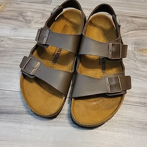 Birkenstock Sandal Men Size 45 EU Germany Brown Habana Flat Double Strap Buckle - Picture 1 of 8