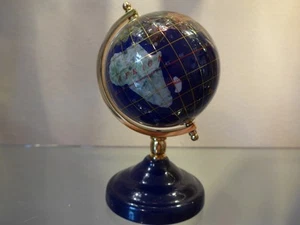 Drehbarer Tisch-Welt-Globus blaue Lapislazuli u. Halbedelstein-Inlay - Bild 1 von 9