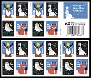 WINTER WOODLAND ANIMALS 2023 US 5822-5825 MXP FOREVER 20 STAMPS NIP BOOKLET PANE - Picture 1 of 2