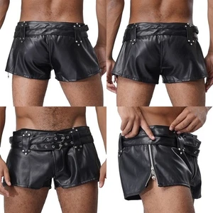 Mens Faux Leather Hot Pants Shorts Low Rise Booty Punk Dance Club Rave Shorts - Picture 1 of 24
