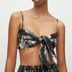 Crop top AllSaints Riah Mia noir blanc Edgy fantaisiste bandeau lin taille 10 - Photo 1/7