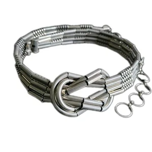 Cinturón Tubo Metal Vintage Años 70 80 Tono Plateado Art Deco Nudo Hebilla Boho Cadena Eslabón - Imagen 1 de 14