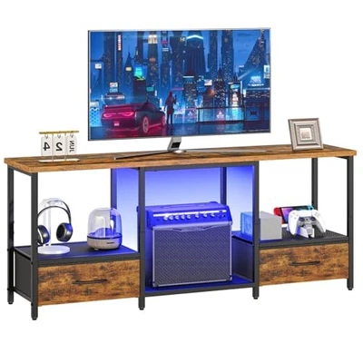  Soporte TV LED con Almacenamiento, Centro de Entretenimiento LED con Marrón Rústico + Negro Foto 1 de 4
