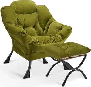 Accent Lazy Chair with Ottoman,Leisure Sofa Armchair Velvet Green - Picture 1 of 8