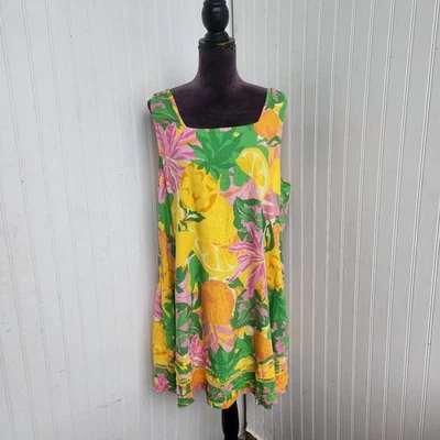C&C California Linen Dress Lemon Pinapple Sleeveless Lightweight Coastal Sz XL - Image 1 of 4