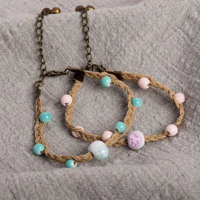 Pulsera Nudo Trenzado Cerámica Mujer Ajustable Azul Rosa Estilo Vintage Joyería Foto 1 de 4