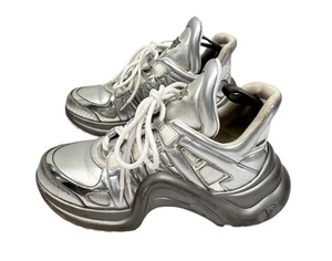 Louis Vuitton Silver Leather Archlight Sneakers Size 38 Distressed Look Plz Read - Picture 1 of 24