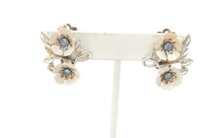 Vintage Coro Ohrclips silberfarben blau Strass Blume - Bild 1 von 10