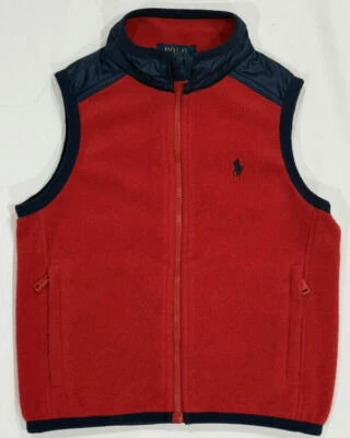 Polo Ralph Lauren красный флисовый жилет с темно-синий акценты мальчика размер 4/4T - Изображение 1 из 4