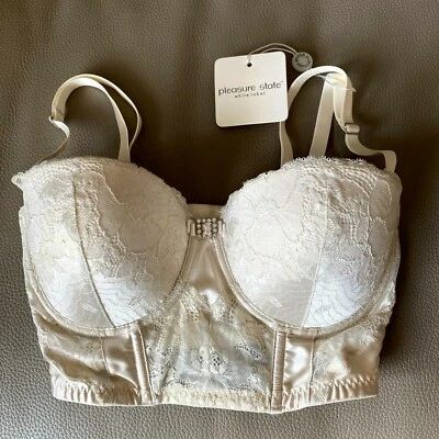 $90 Nuevo Sujetador Pleasure State Etiqueta Blanca 34D Hiedra Lluvia Encaje Cristal Lazo Balconette Foto 1 de 4
