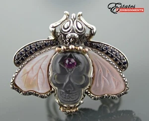 Barbara Bixby Sterling Silver & 18k gold GemstonesSkull Bee Ring - Picture 1 of 10