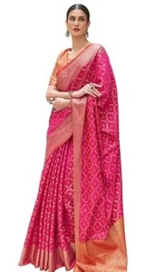 Mujeres Patola Seda Sari Nupcial Seda Sari Blusa Blusa Étnica del Sur de la India Blusa Pieza - Imagen 1 de 5
