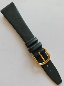 20mm - Dark Green Genuine Leather Watch Band - ( Gold Buckle ) - Picture 1 of 4