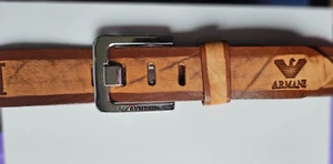 Herren Designer Leder Gürtel hellbraun mit Logo eingeprägt silberfarbene Schnalle 127 cm - Bild 1 von 10