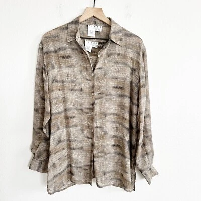 Vtg Piano Shirt & Tank  Womens M Gray Tan 100% Silk Snakeskin Print Button Down - Image 1 of 4
