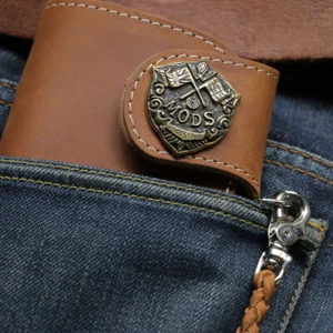 Biker long Wallet chain Genuine Leather Brown brass mods london scooter handmad - Picture 1 of 11