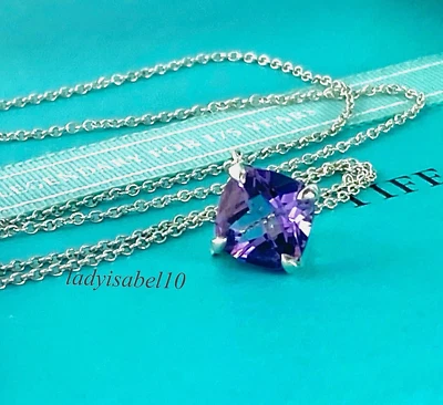 Tiffany & Co. Amatista Brillante Piedras Preciosas Colgante Collar Plata con Caja - Auténtico Foto 1 de 4