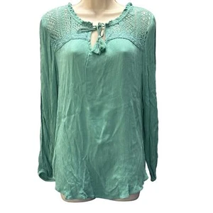 Bob Timberlake Green Blue long sleeve lightweight lace trim Medium Pre-owned - Picture 1 of 10