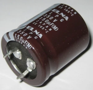 Elna 150 uF Capacitor - 350 VDC - 26 mm Diameter - 105 deg C - Japan - Picture 1 of 6