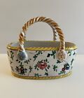 Hand Painted Italian Pottery Double Handle Basket Planter with Flowers