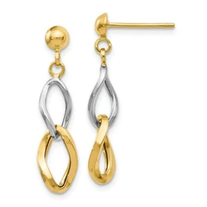 14k 14kt Two-tone Yellow/White Gold Polished Post Dangle Earrings 25 mm X 6 mm - Picture 1 of 4