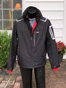 Mens KJUS Snowboarding Ski Hooded Jacket Black w/ White and Red Accent Sz 50/M - Picture 1 of 11