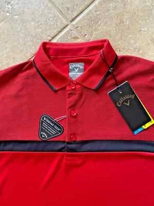 Callaway Opti-Dri Golf Shirt Mens S Tango Red & Black Striped UPF - Picture 1 of 3