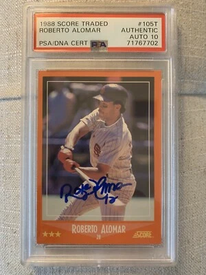 1988 Score Traded Roberto Alomar #105T Signed PSA Auto 10 HOF RC Rookie - Image 1 of 2