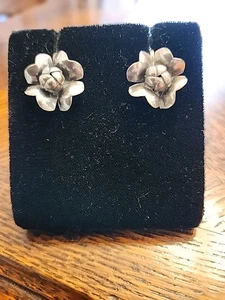 Vintage Sterling Silver 925 Screw Back Flower Earrings • Non-Pierced - Picture 1 of 10