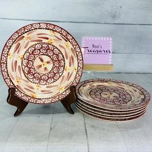 Temptation By Tara OLD WORLD Cranberry Sponge Band Flowers 8" Salad Plates Set 6 - Picture 1 of 18