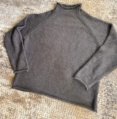 Vintage J CREW Fisherman Sweater XL Roll Neck Oarsman Cotton Charcoal Gray 90s - Image 1 of 4